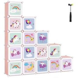 SONGMICS Armadio Cameretta Modulare a Cubi con Ante per Bambini, Rosa