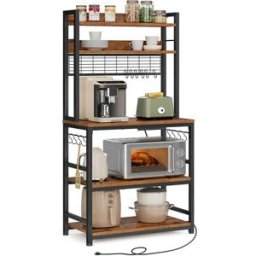 VASAGLE Scaffale da Cucina con Prese Ganci per Microonde, Marrone Vintage + Nero / 40 x 80 x 170 cm