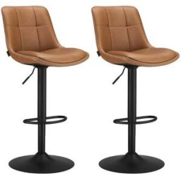 VASAGLE Sgabelli da Bar Girevoli Regolabili in Altezza PU Trapunta, Marrone Caramello