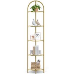 Scaffale ad Angolo in Vetro a 5 Livelli VASAGLE, Oro / 5