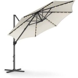 SONGMICS Ombrellone da Giardino Decentrato Luci a LED Solari, Bianco Crema