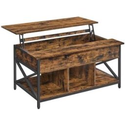 VASAGLE Tavolino da Caffè con Piano Sollevabile con Spazio Aperto e Nascosto, Marrone Vintage + Nero / 60 x 100 x (48-62) cm