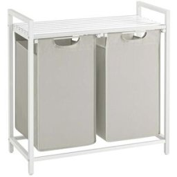 VASAGLE Cesto Portabiancheria con Piano Portaoggetti e Sacco Rimovibile, Bianco / 2 x 46L