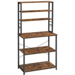 VASAGLE Scaffale da Cucina per Forno a Microonde con Ganci, Marrone Vintage + Nero / 40 x 80 x 167 cm