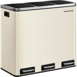 SONGMICS Cestino per Rifiuti a 3 Scomparti, Beige Sabbia