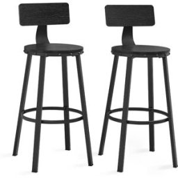 VASAGLE Set di 2 Sgabelli Alti con Schienale, Nero Ebano