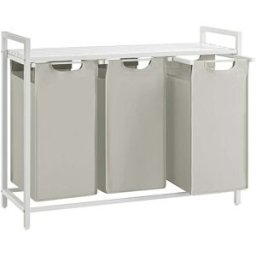 VASAGLE Cesto Portabiancheria 3 Sacchi in Tessuto Oxford Nero, Bianco