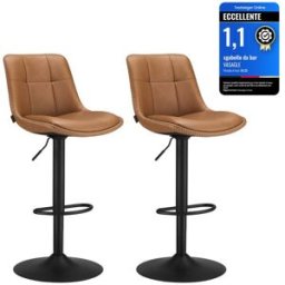 VASAGLE Set di 2 Sgabelli da Bar Nero Inchiostro, Marrone Caramello