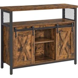 VASAGLE Armadietto da Buffet con Ante Scorrevole, Marrone Vintage + Nero