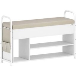 VASAGLE Panca Scarpiera da Ingresso 30 x 80,6 x 62,5 cm Marrone Vintage Nero Inchiostro, Bianco Nuvola + Beige Cappuccino / 30 x 100,6 x 62,5 cm