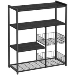 VASAGLE Scaffale da Cucina con Cassetti a Rete, Grigio Antracite + Nero Inchiostro