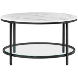 VASAGLE Tavolino da Salotto Rotondo, Bianco Marmo + Nero Inchiostro / 80 x 46 cm