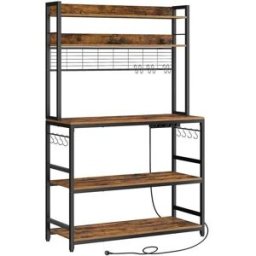 VASAGLE Scaffale da Cucina con Prese Ganci per Microonde, Marrone Vintage + Nero / 40 x 100 x 170 cm