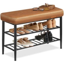 VASAGLE EKHO Collezione Panca Scarpiera da Ingresso con Ripiani, Marrone Caramello