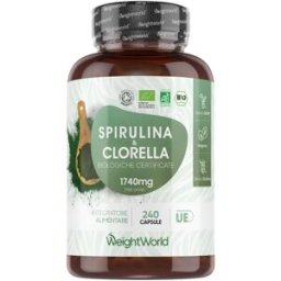 WeightWorld Spirulina e clorella Bio 1500 mg 180 capsule Integratore per la salute generale e la gestione del peso 3 mesi di fornitura
