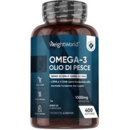 WeightWorld Omega 3 Capsule Softgel 400 Capsule 1000 mg Integratore di Omega 3 per il benessere fisico e mentale