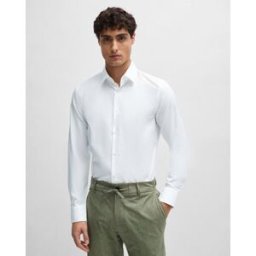 Boss Camicia bianca Hank slim fit in puro cotone armaturato con colletto Kent