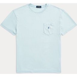 Ralph Lauren T-shirt azzurra mezza manica in misto cotone e lino con taschino al petto
