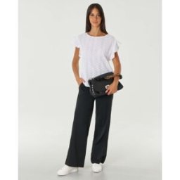 Hlo! Pantaloni nero a gamba dritta ampia in popeline con fascia elastica nel retro