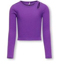 Only T-shirt viola manica lunga lavorata a costine con apertura ad oblò 10-14 anni