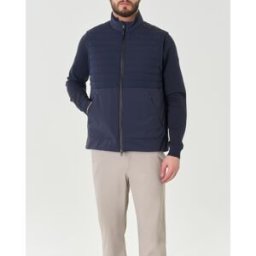 Duno Gilet bi-materiale blu in tessuto tecnico stretch e nylon trapuntato
