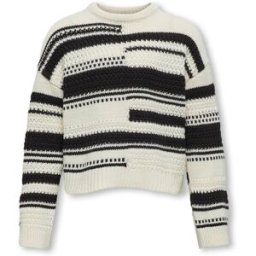 Only Maglia relaxed in misto cotone panna tricot a fantasia righe spezzate nere