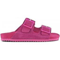 Colors of California Sandali color fucsia in suede con doppia fascetta e fibbie di chiusura tono su tono