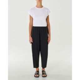 Jurerê Pantaloni neri in viscosa e lino dalla linea a pagliaccio