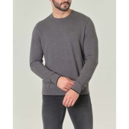 Armani Maglia antracite girocollo in cotone e cashmere con logo ricamato sul petto