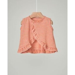 Aventiquattrore Top in cotone fantasia pied de poule arancione e bianco con volants 3-12 mesi