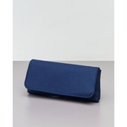 Anna Cecere Pochette a busta blu a motivo intrecciato con patta di chiusura e tracolla catena dorata