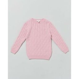 Maglificio di Verona Maglia rosa girocollo in pura lana con lavorazione a trecce