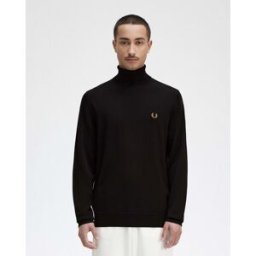 Fred Perry Dolcevita blu in misto lana merino e cotone con logo color oro