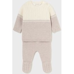 Mayoral Completo a due pezzzi beige e panna in misto cotone e lana tricot