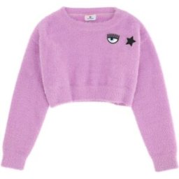 Chiara Ferragni Maglia cropped lilla in tessuto effetto peluche con logo eyestar sul petto 4-6 anni