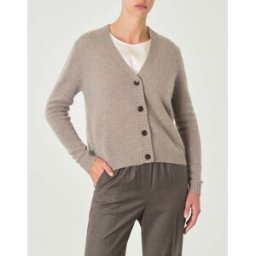 Cachemire Line Cardigan color taupe in puro cashmere con scollo a V e chiusura a bottoni