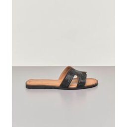 Nina Ciabattina nera in pelle con cut out laterali sulla fascetta rivestita in strass neri