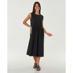 Hlo! Abito lungo nero smanicato dalla linea dritta in puro cotone Sangallo con arricciatura in vita