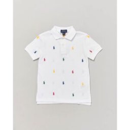Ralph Lauren Polo bianca mezza manica in piquet di cotone con pony colorati all-over 2-7 anni