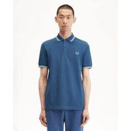 Fred Perry Polo mezza manica blu indaco con bordino azzurro e bianco
