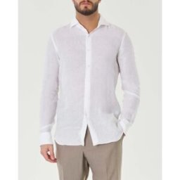 Xacus Camicia tinta unita bianca in puro lino tailor fit