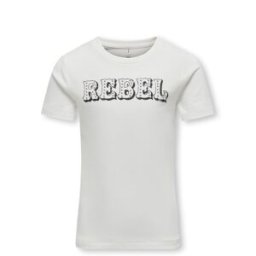 Only T-shirt bianca in puro cotone a maniche corte con scritta Rebel borchiata