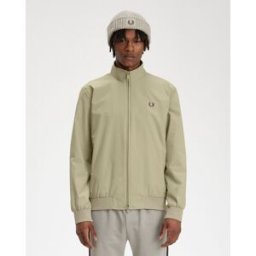 Fred Perry Giubbino sailor kaki in twill con corona d'alloro color oro ricamata sul petto.