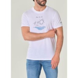 My Stuff T-shirt bianca mezza manica in jersey di cotone con stampa Keep the sea