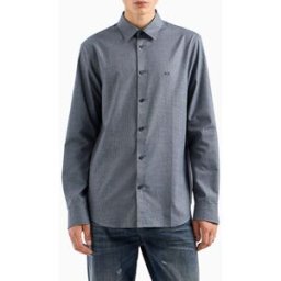 Armani Camicia blu micro pied de poule in puro cotone