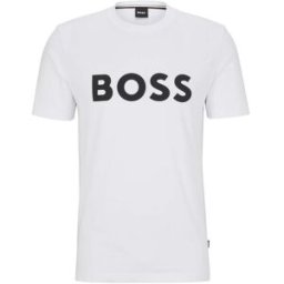 T-shirt bianca mezza manica con maxi logo Boss nero stampato