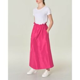 Hlo! Gonna lunga rosa fragola in taffetà con elastico in vita