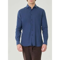 Xacus Camicia blu indaco in mussola di puro cotone tailor fit
