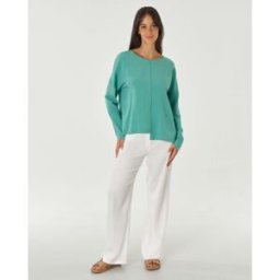 Hlo! Blusa color giada dalla linea morbida in lino e viscosa asimmetrica a maniche lunghe