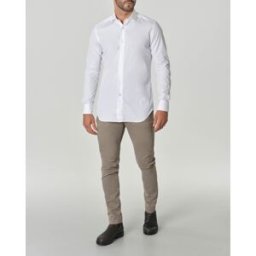 Ashki.i Camicia bianca in popeline di puro cotone con colletto classico all'italiana